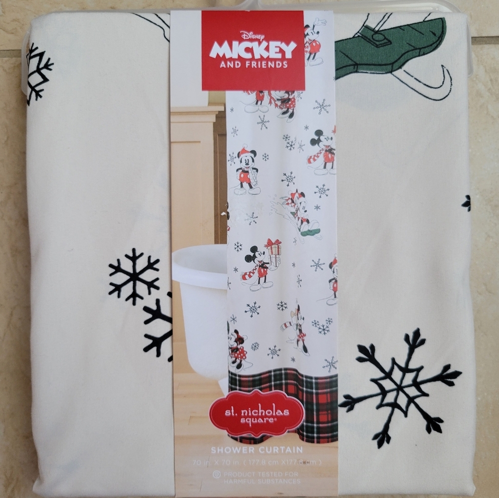 Disney Mickey & Minnie Mouse Shower Curtain  70"x70" New